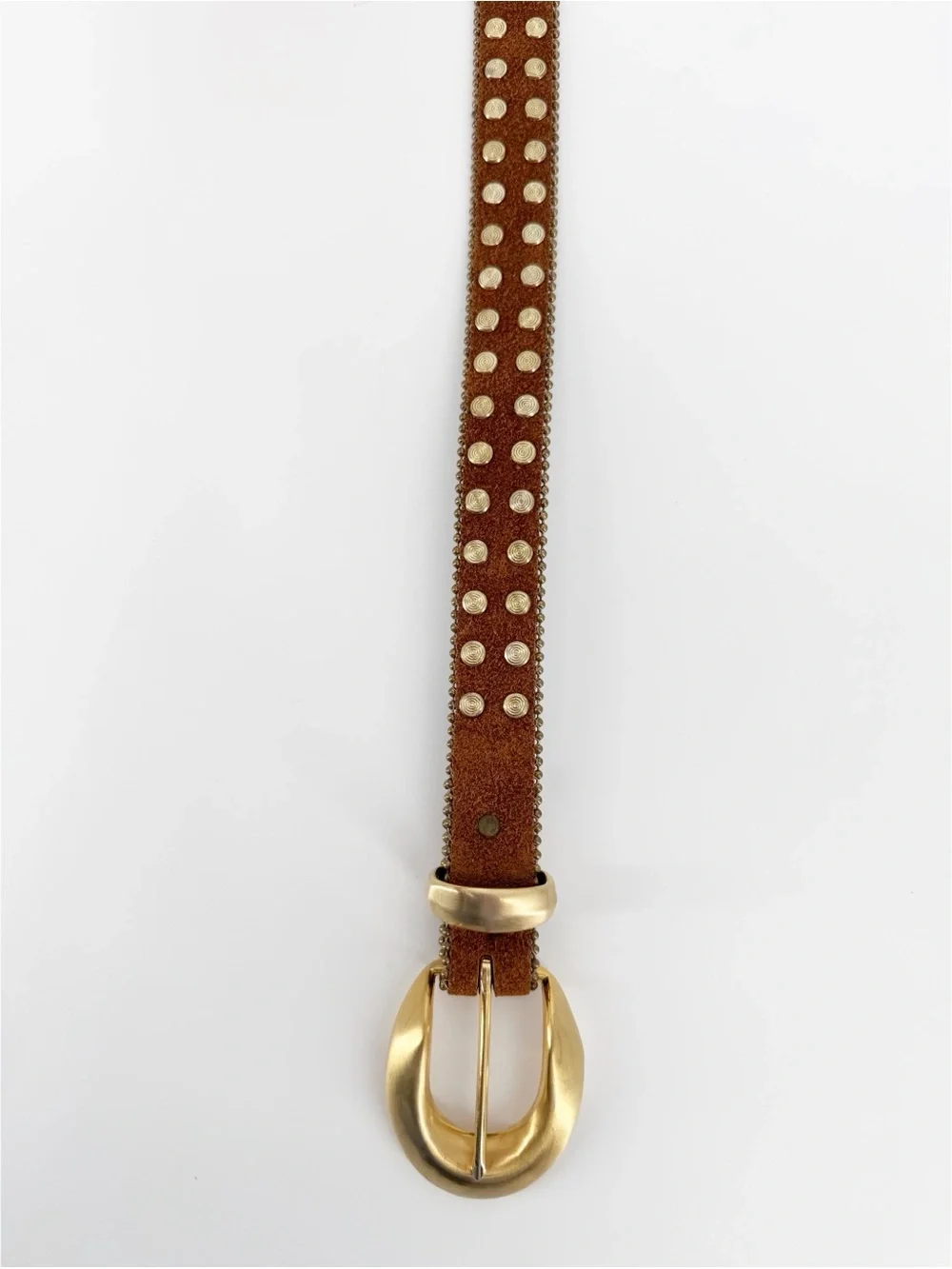 Vintage Leather Belt Brown with Gold Tone Studs & Buckle Medium
